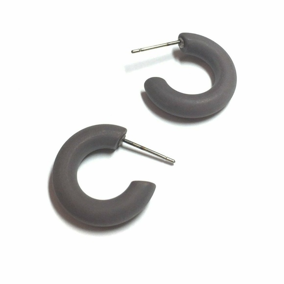 Tiny Lucite Secretary Hoop Dark Grey Earrings - Picture 3 of 5